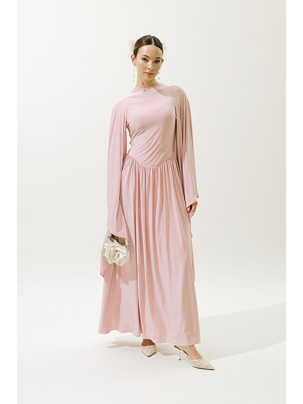 Pembe Helsa Abiye Elbise Pudra-2