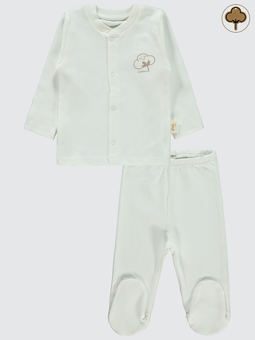 Baby Bebek Organik Pijama Takımı 0-6 Ay Ekru