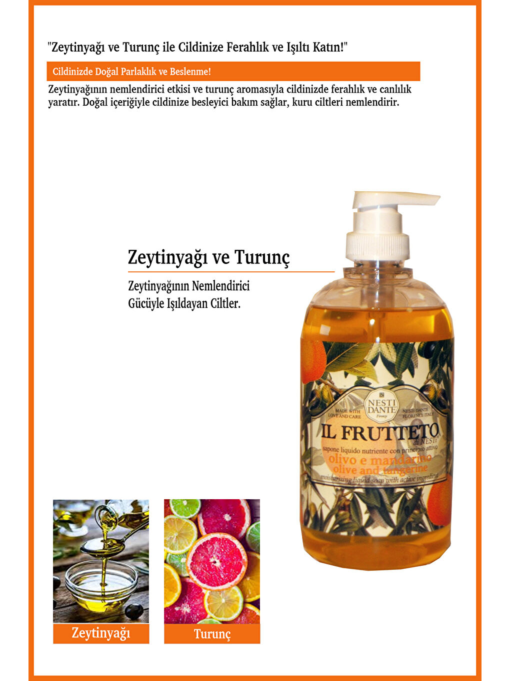Il Frutteto Olive Oil & Tangerine Sıvı Sabun 500ml | Canlandırıcı Bakım | Turunçgil, Zey-2