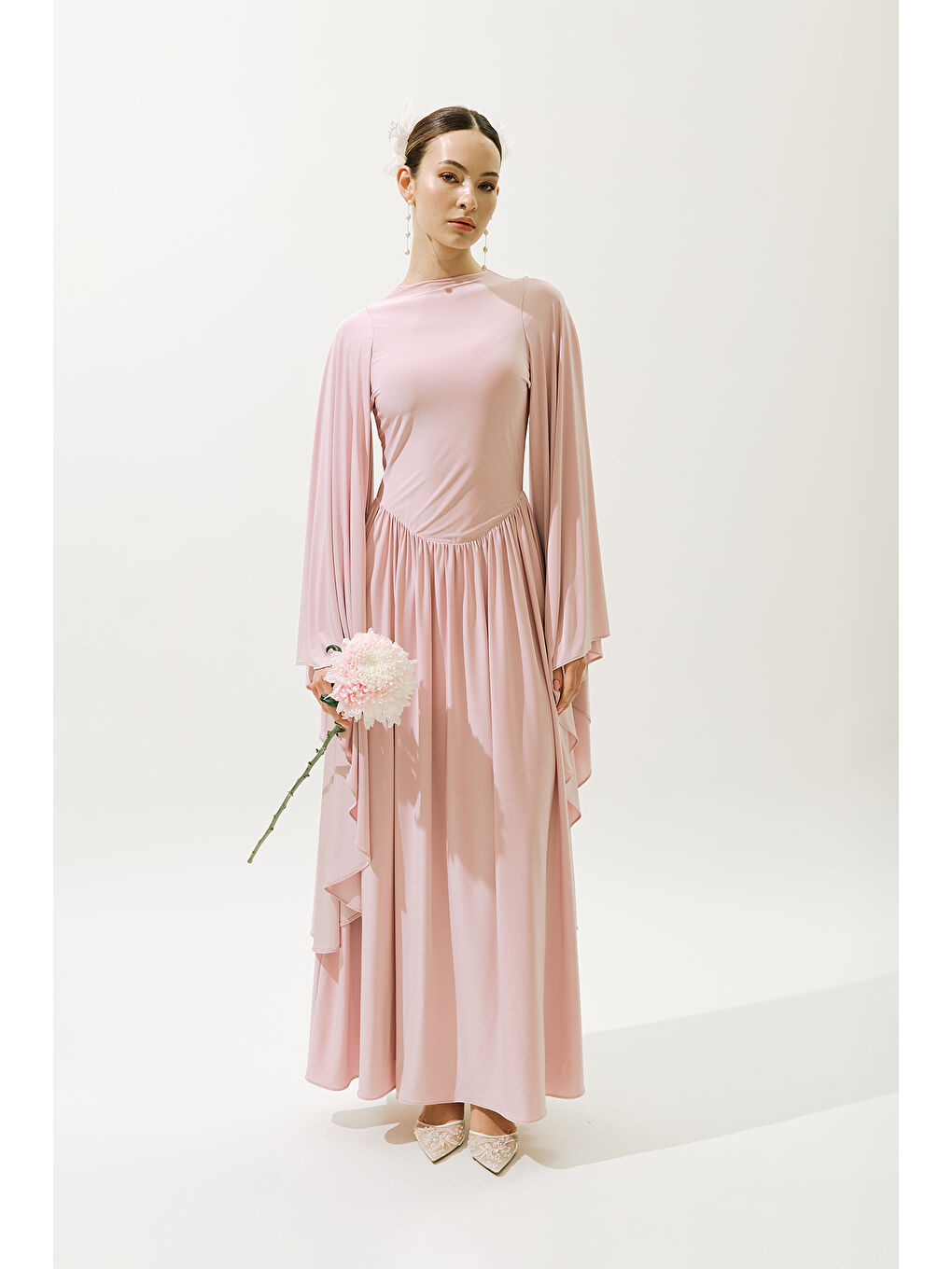 Pembe Helsa Abiye Elbise Pudra-3