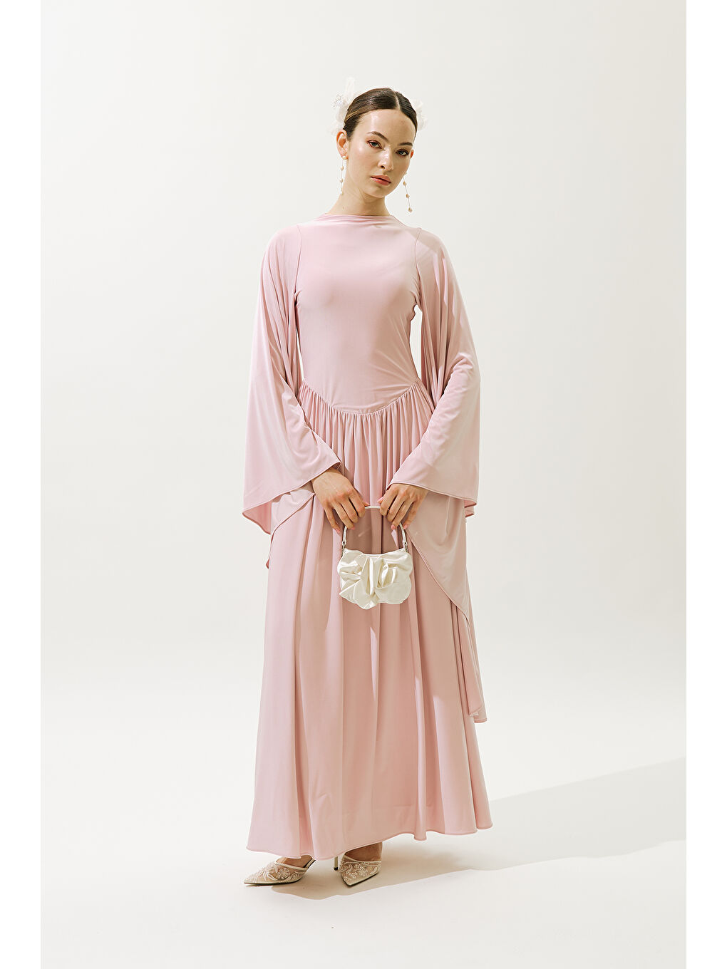 Pembe Helsa Abiye Elbise Pudra-4