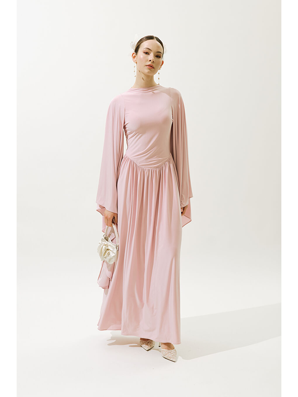 Pembe Helsa Abiye Elbise Pudra-5