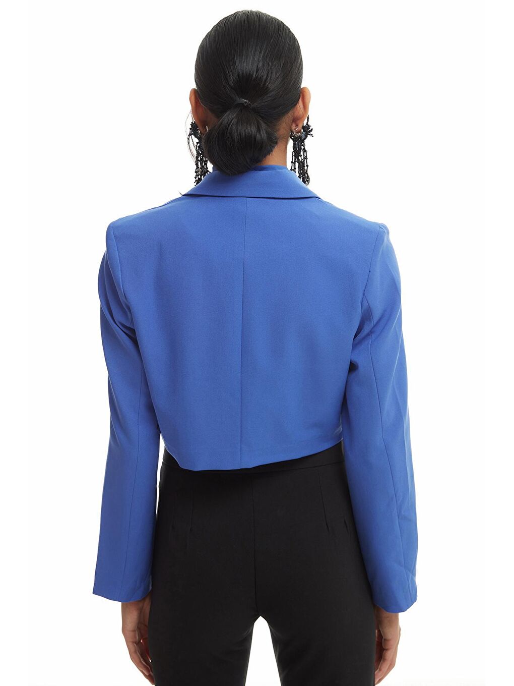 Kruvaze Crop Blazer Ceket Koyu Mavi-4