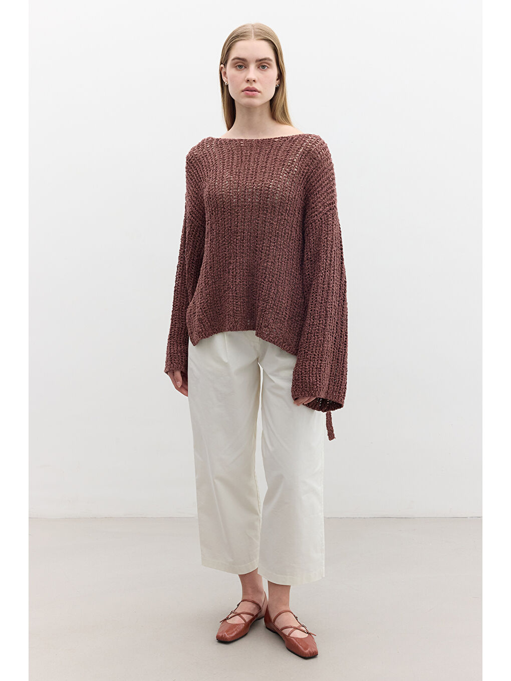 Pembe File Örgülü Triko Kazak Gülkurusu-1