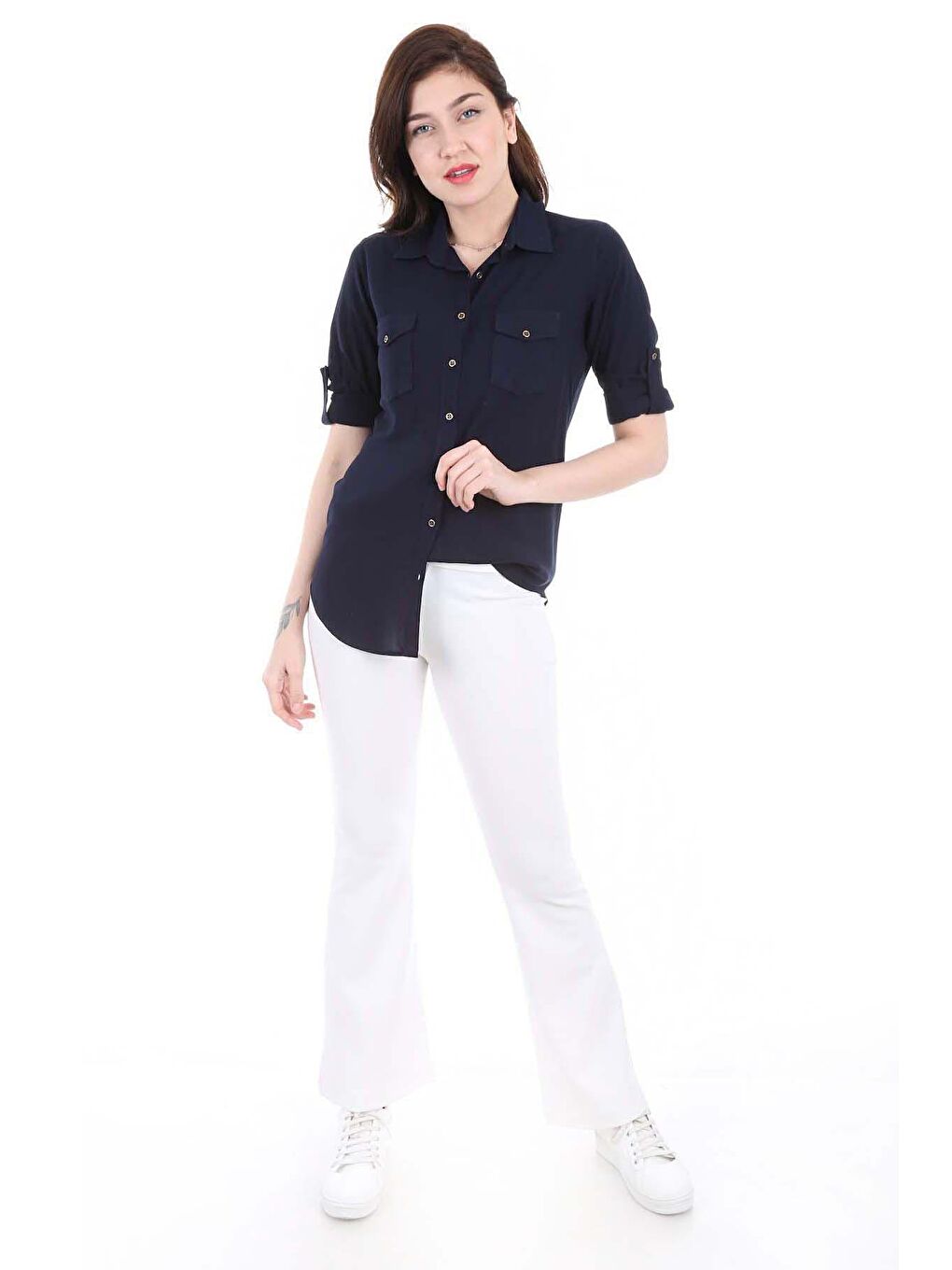 3428 ÇİFT KAPAK CEPLİ GÖMLEK - Lacivert-1