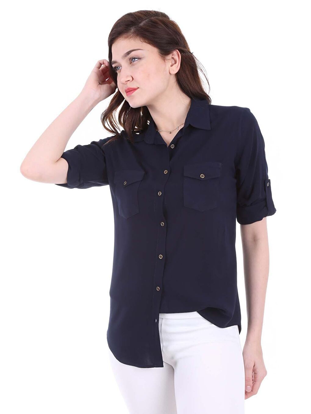 3428 ÇİFT KAPAK CEPLİ GÖMLEK - Lacivert-2
