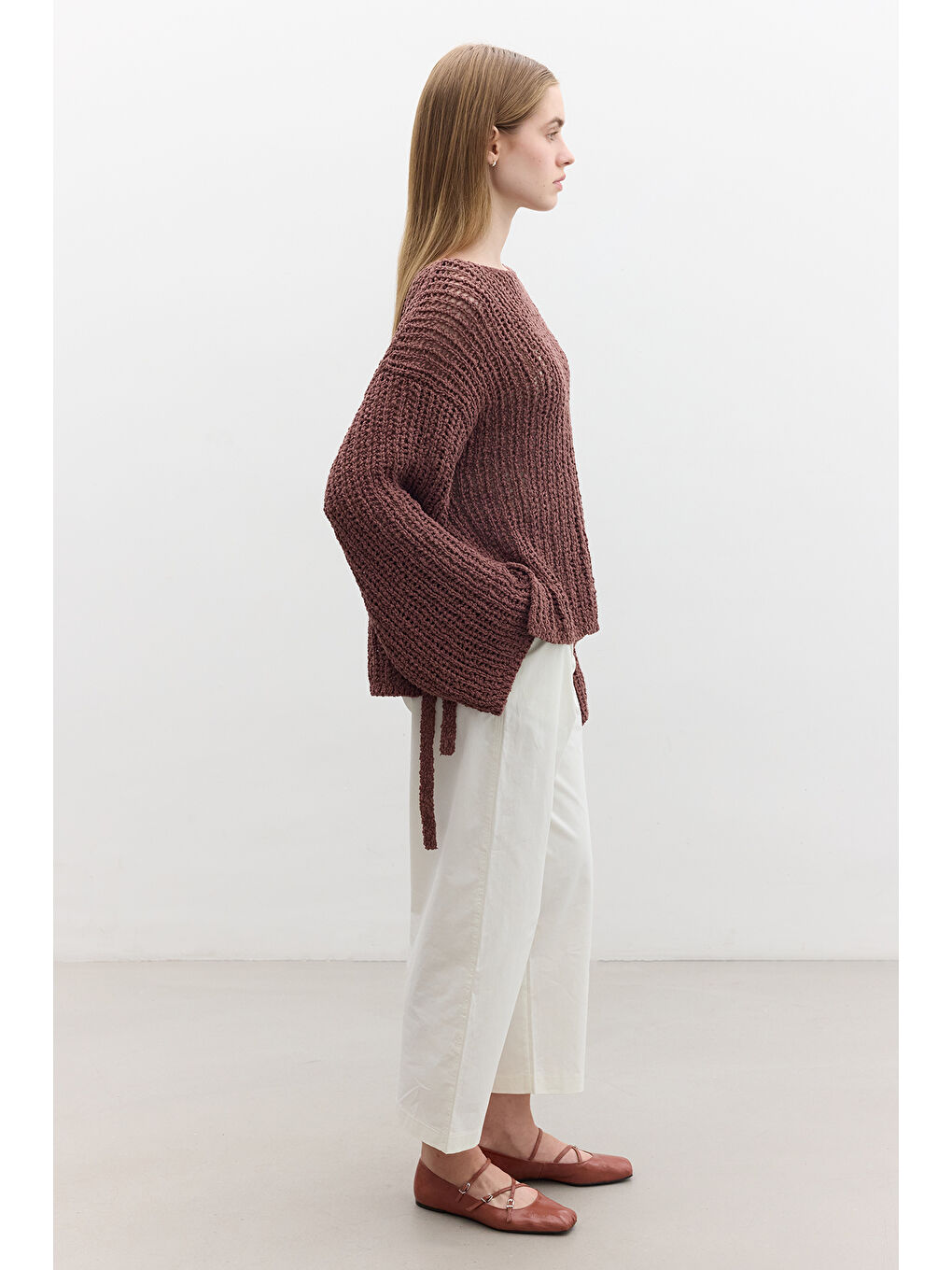 Pembe File Örgülü Triko Kazak Gülkurusu-2