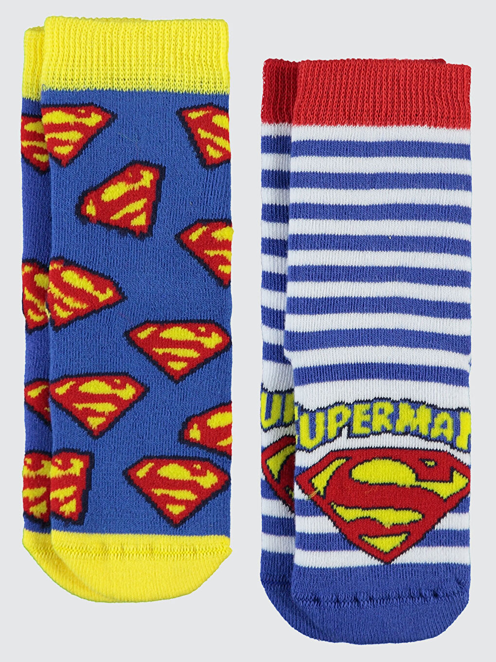 Superman Erkek Çocuk 2'li Havlu Çorap 2-12 Yaş Sarı