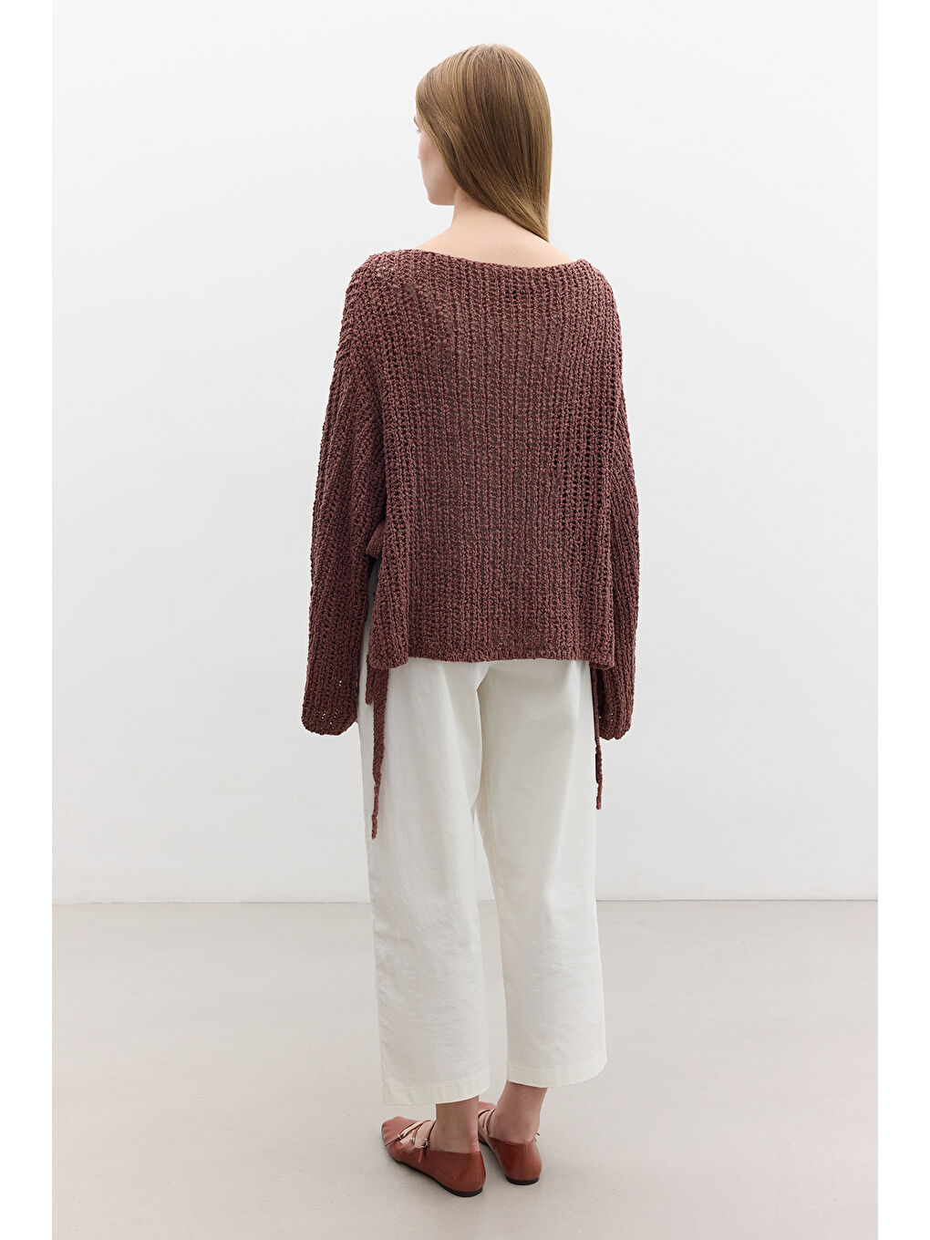 Pembe File Örgülü Triko Kazak Gülkurusu-3