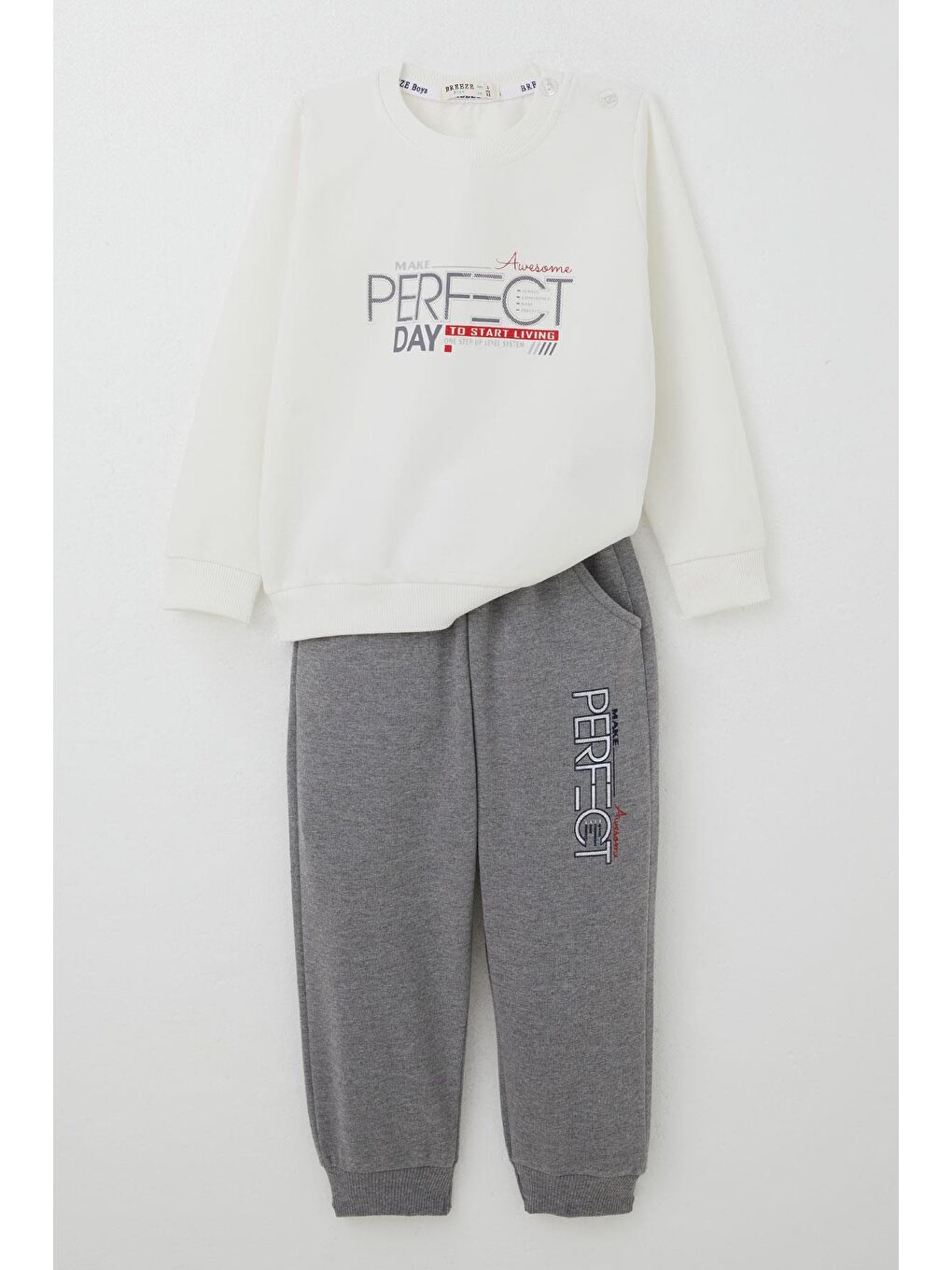 Erkek Çocuk Eşofman Takım Yazı Baskılı Ekru (2-5 Yaş)-3