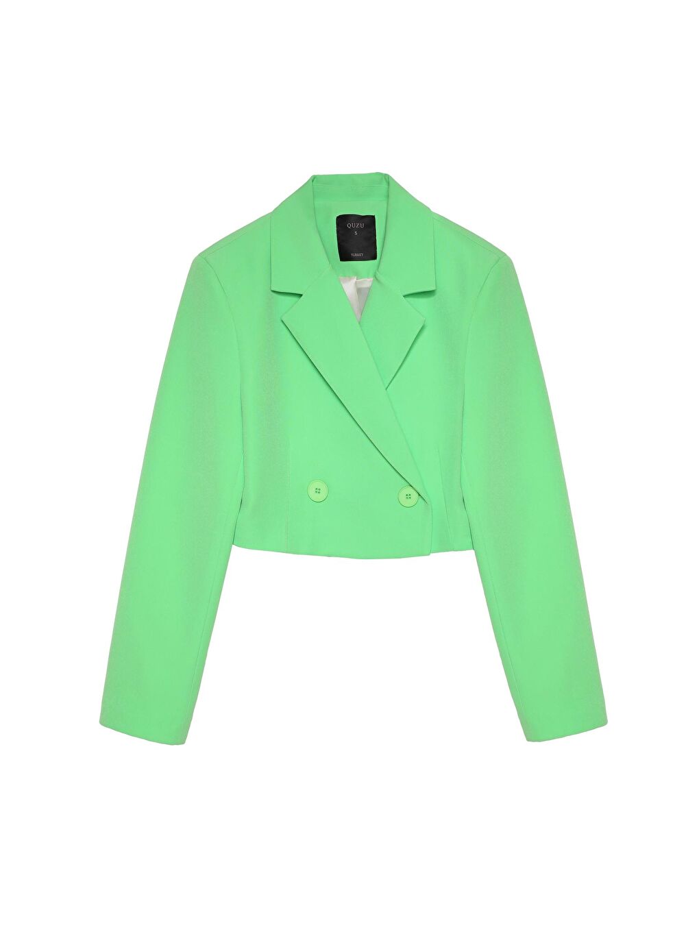 QUZU Kruvaze Crop Blazer Ceket Yeşil - 1