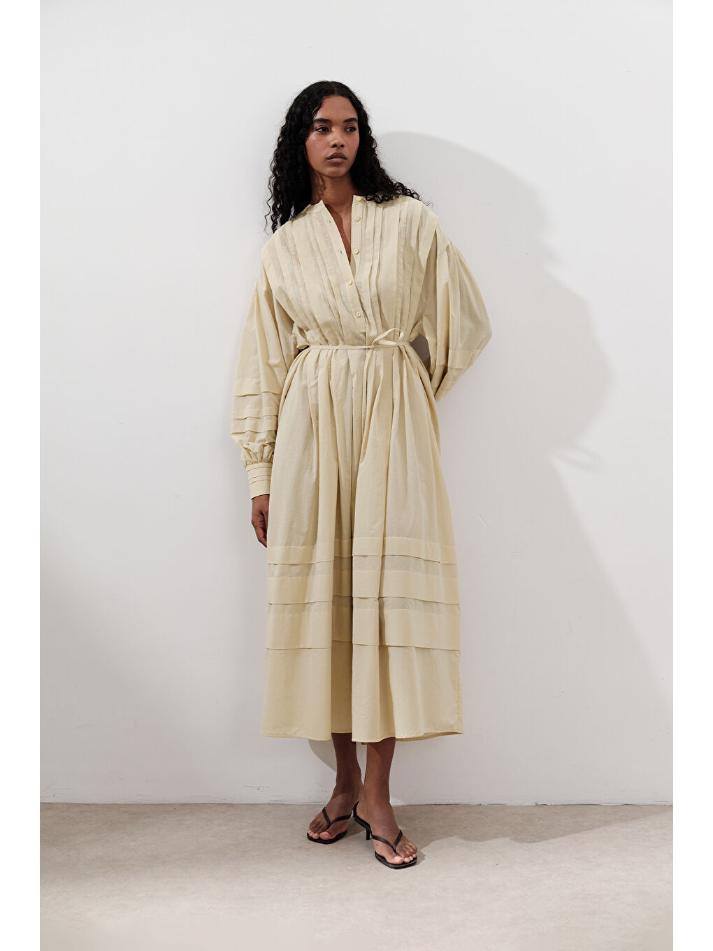 Nervürlü Geniş Elbise Sarı-1