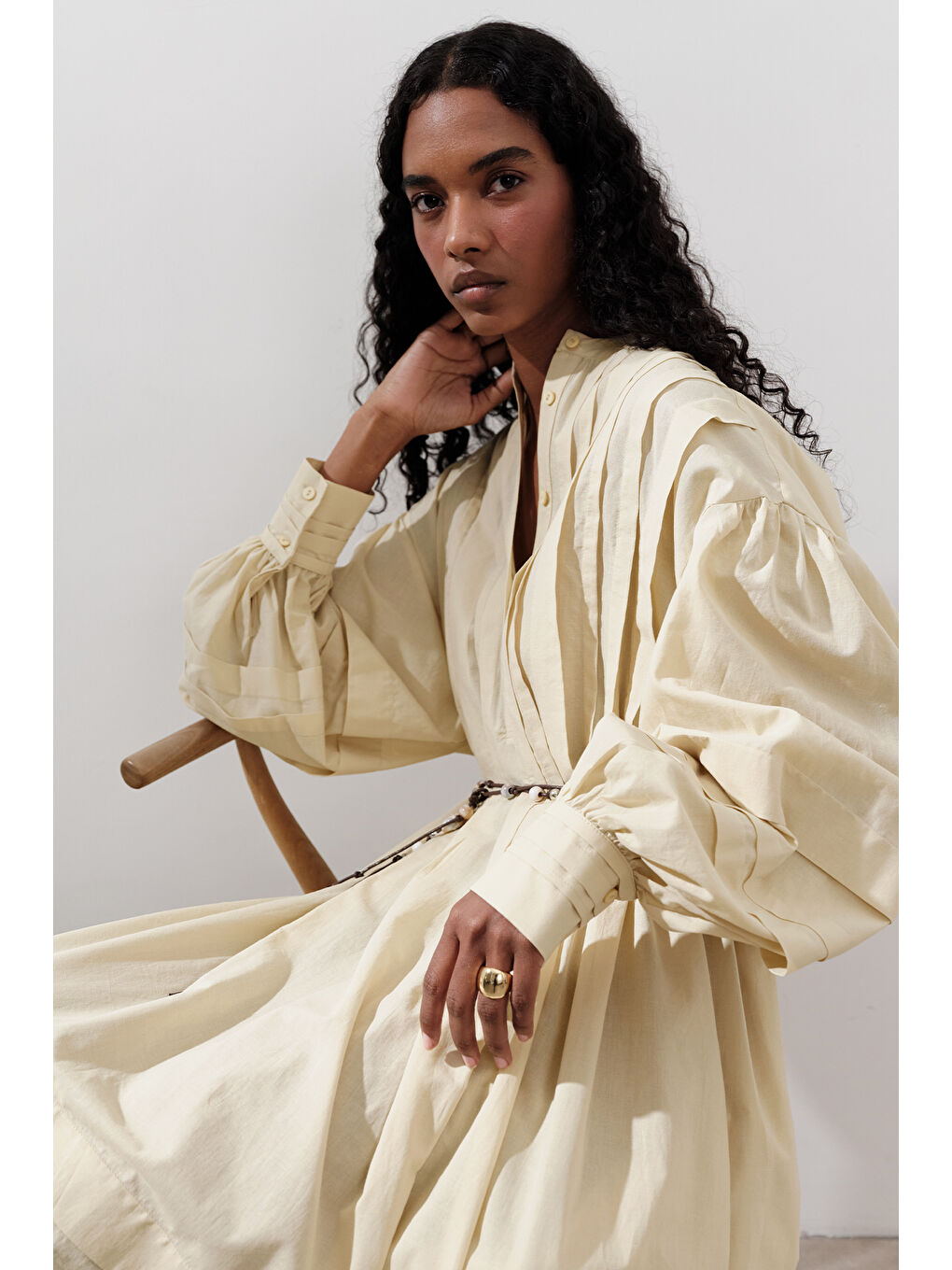 Nervürlü Geniş Elbise Sarı-2