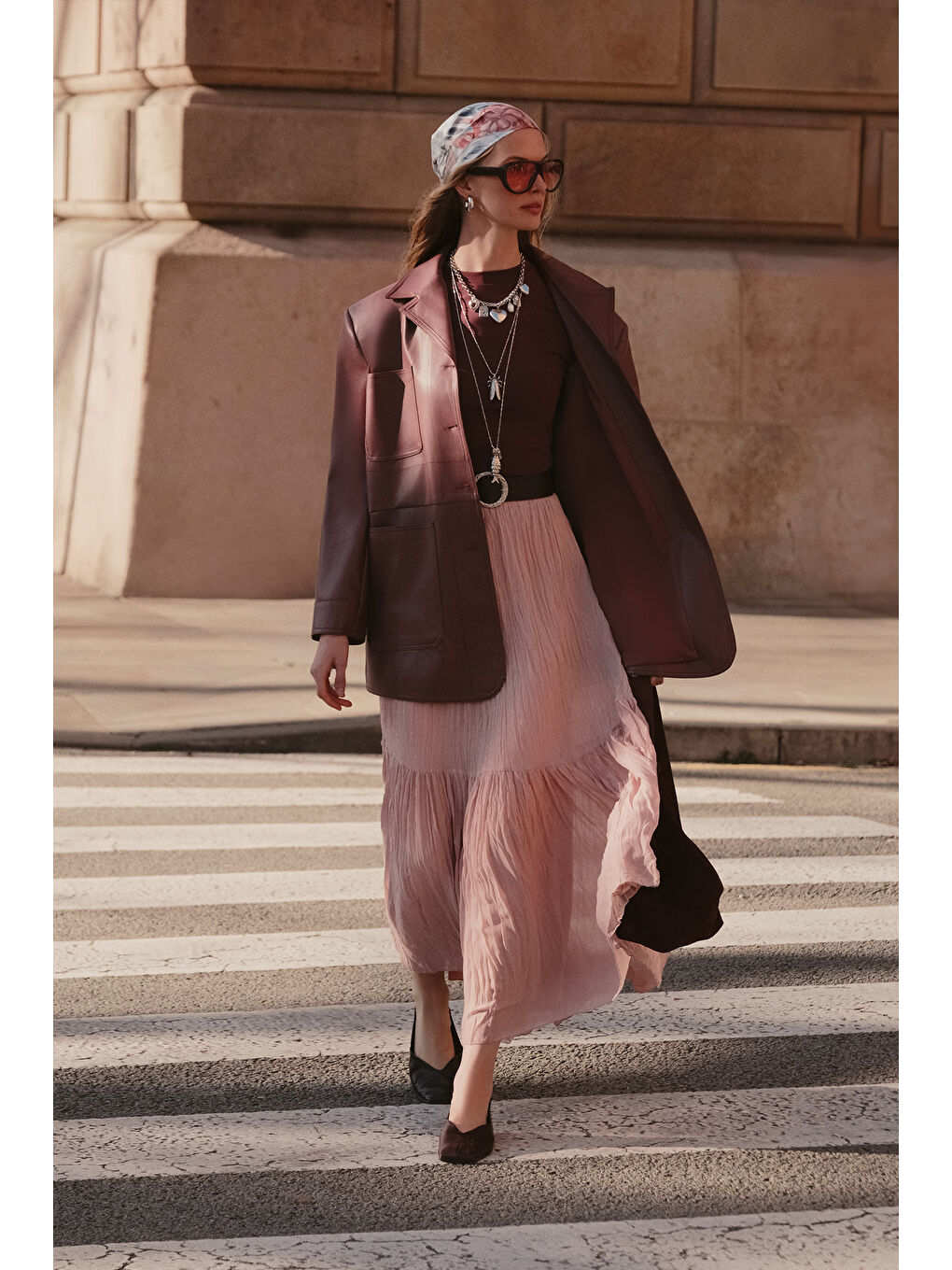 Pembe Crush Piliseli Uzun Etek Pudra-2