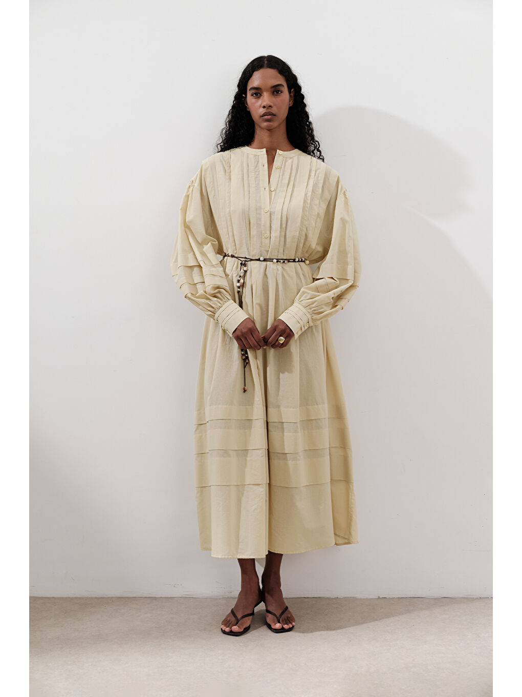 Nervürlü Geniş Elbise Sarı-3