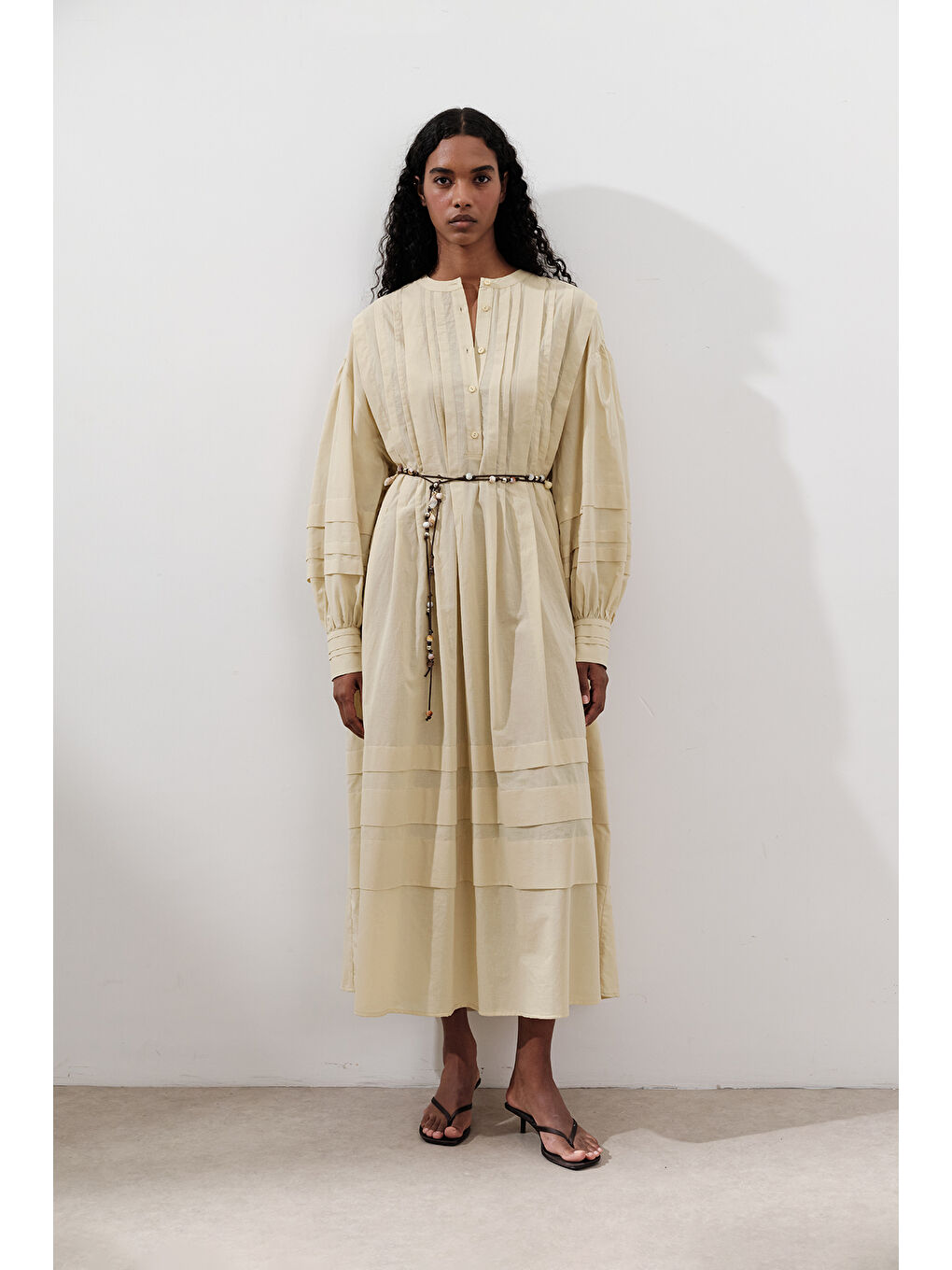 Nervürlü Geniş Elbise Sarı-4