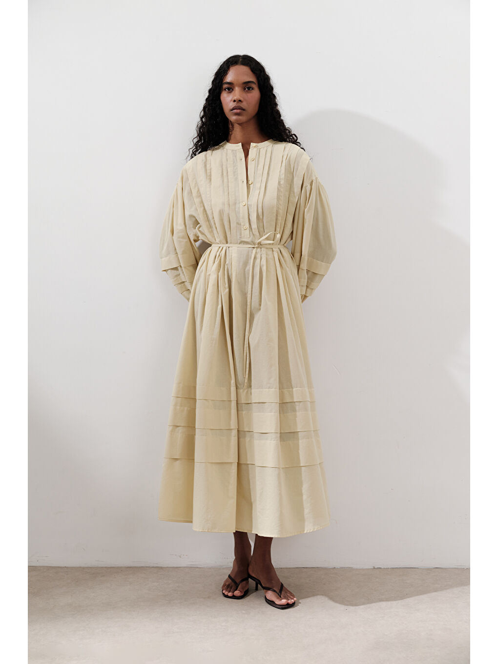 Nervürlü Geniş Elbise Sarı-5