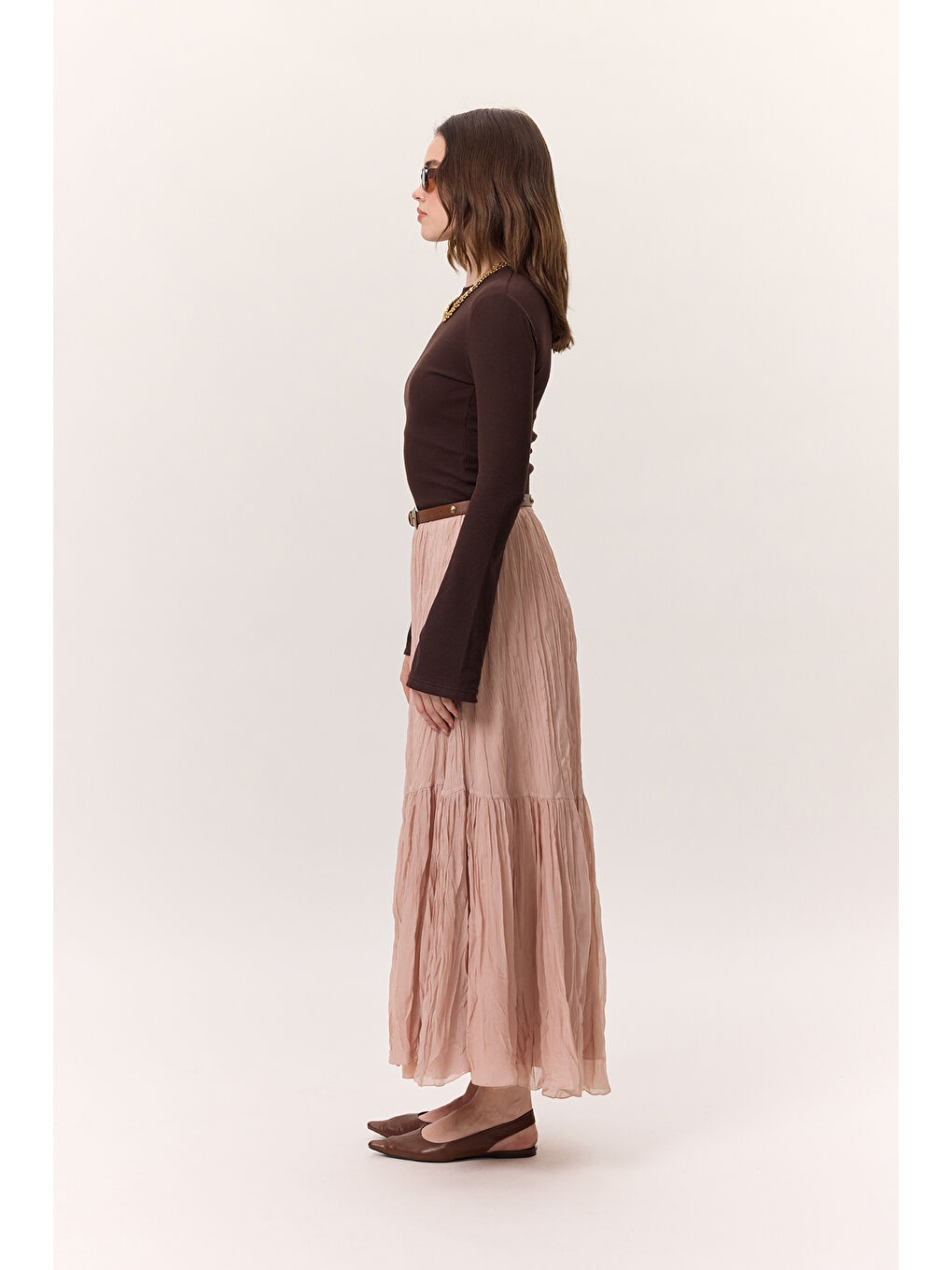 Pembe Crush Piliseli Uzun Etek Pudra-6