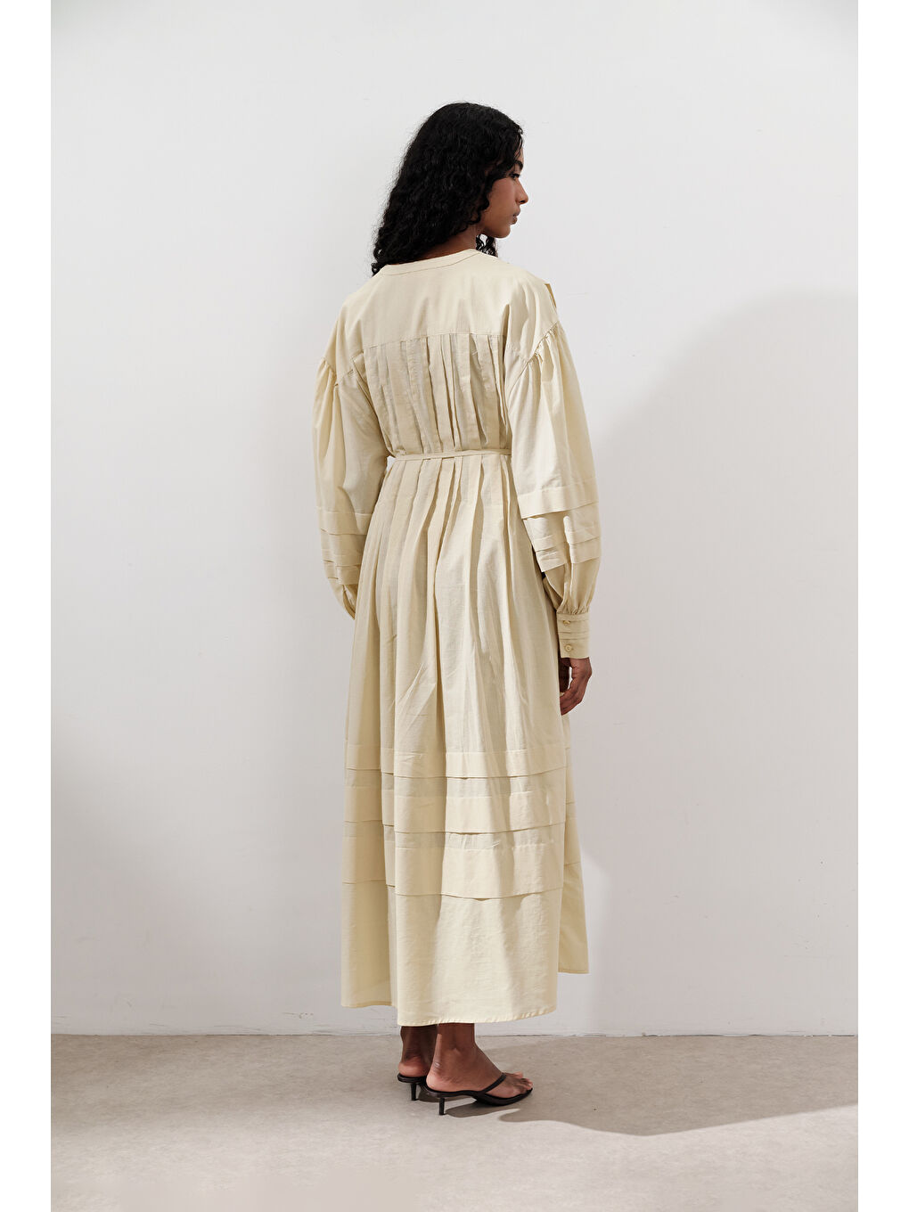 Nervürlü Geniş Elbise Sarı-6