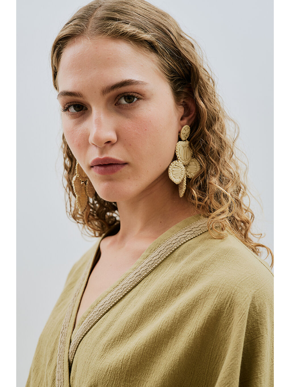 Dokulu Kruvaze Kapamalı Elbise Haki-6