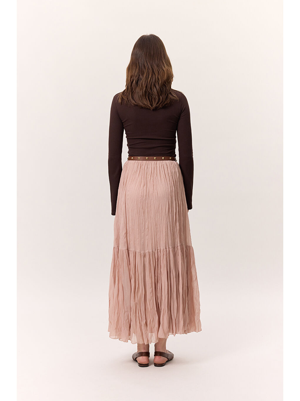 Pembe Crush Piliseli Uzun Etek Pudra-7