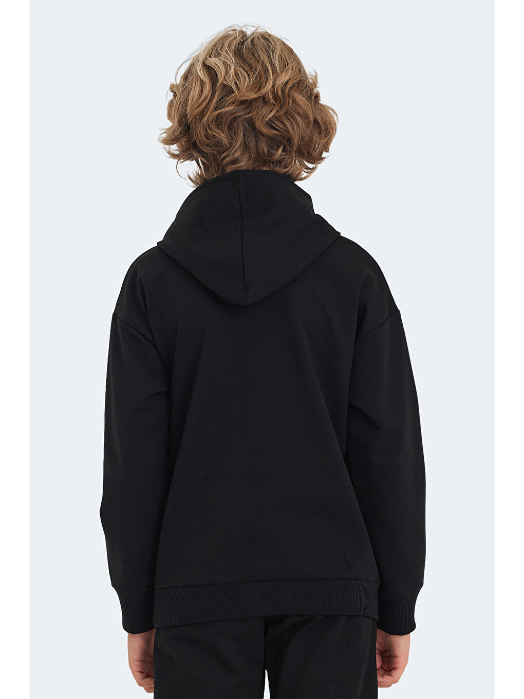 LETTO Unisex Çocuk Kapüşonlu Cepli Siyah Sweatshirt-1