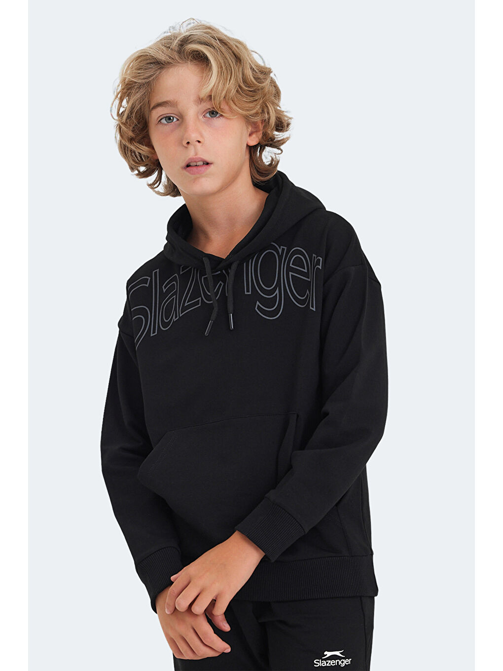 LETTO Unisex Çocuk Kapüşonlu Cepli Siyah Sweatshirt-2