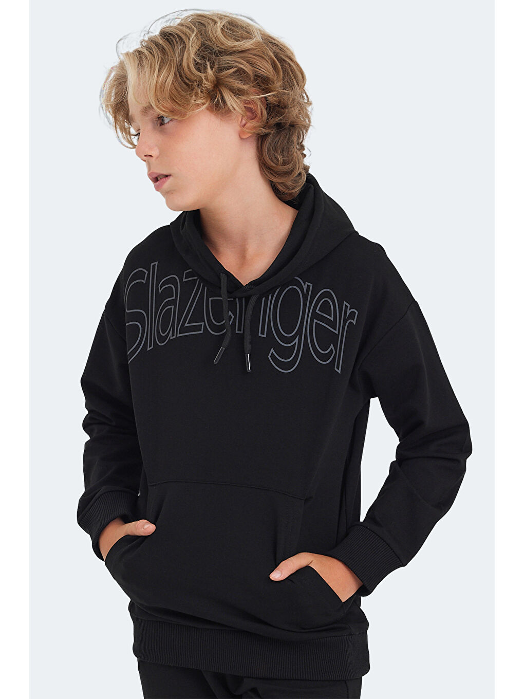 LETTO Unisex Çocuk Kapüşonlu Cepli Siyah Sweatshirt-3