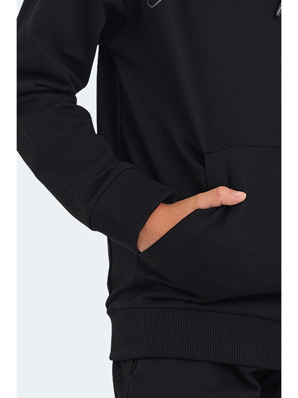 LETTO Unisex Çocuk Kapüşonlu Cepli Siyah Sweatshirt-4