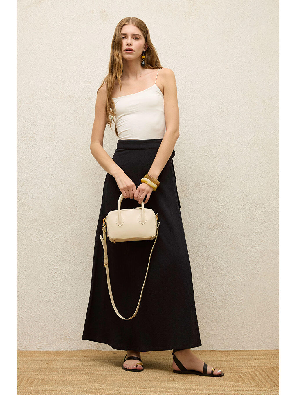 Pamuklu Bağlamalı Kruvaze Etek Siyah