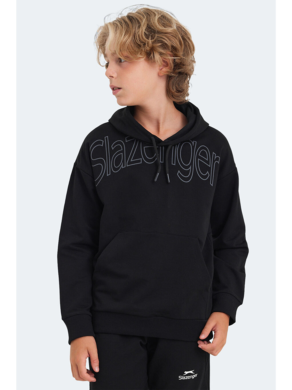 LETTO Unisex Çocuk Kapüşonlu Cepli Siyah Sweatshirt-5
