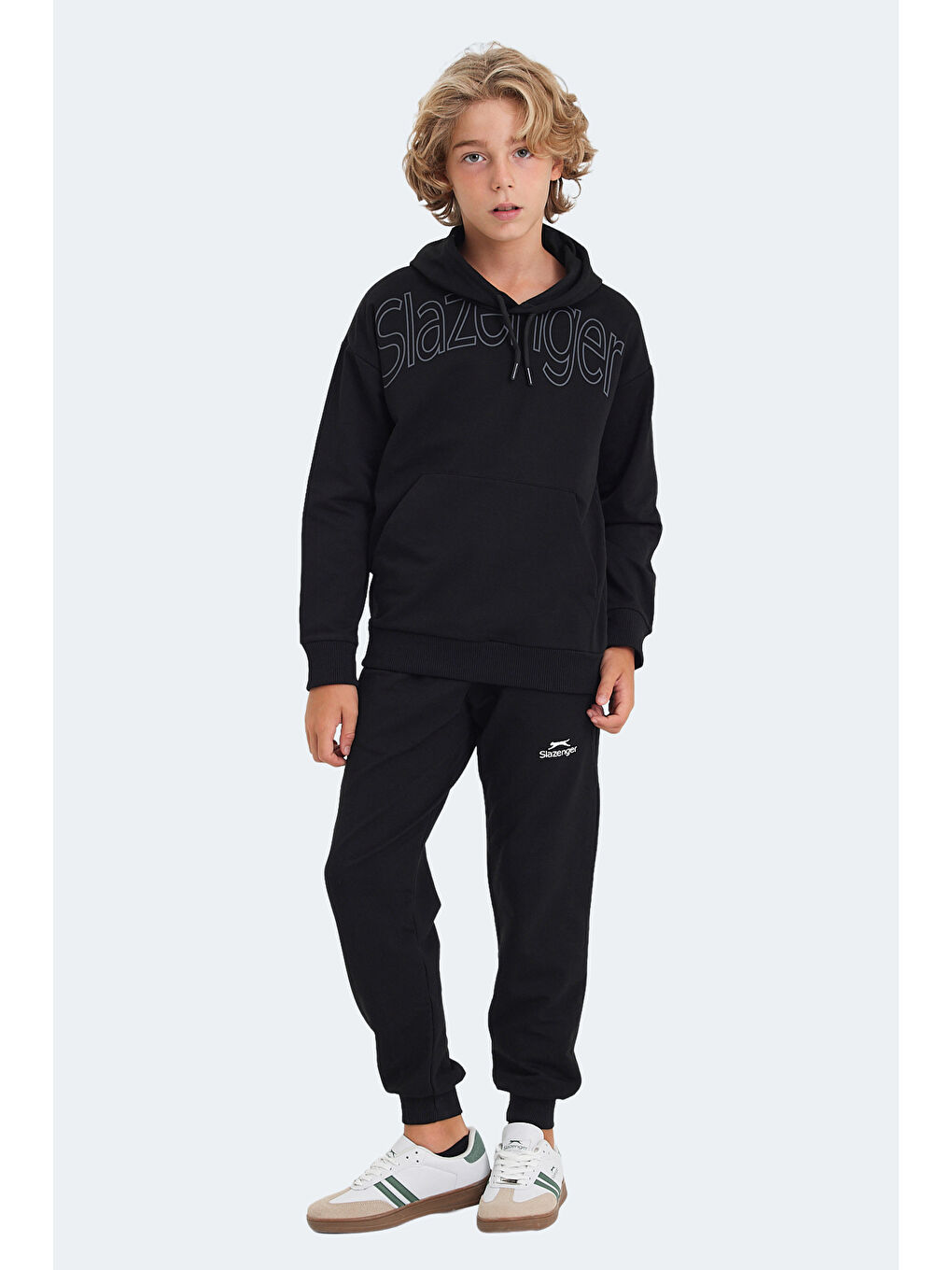 LETTO Unisex Çocuk Kapüşonlu Cepli Siyah Sweatshirt-6