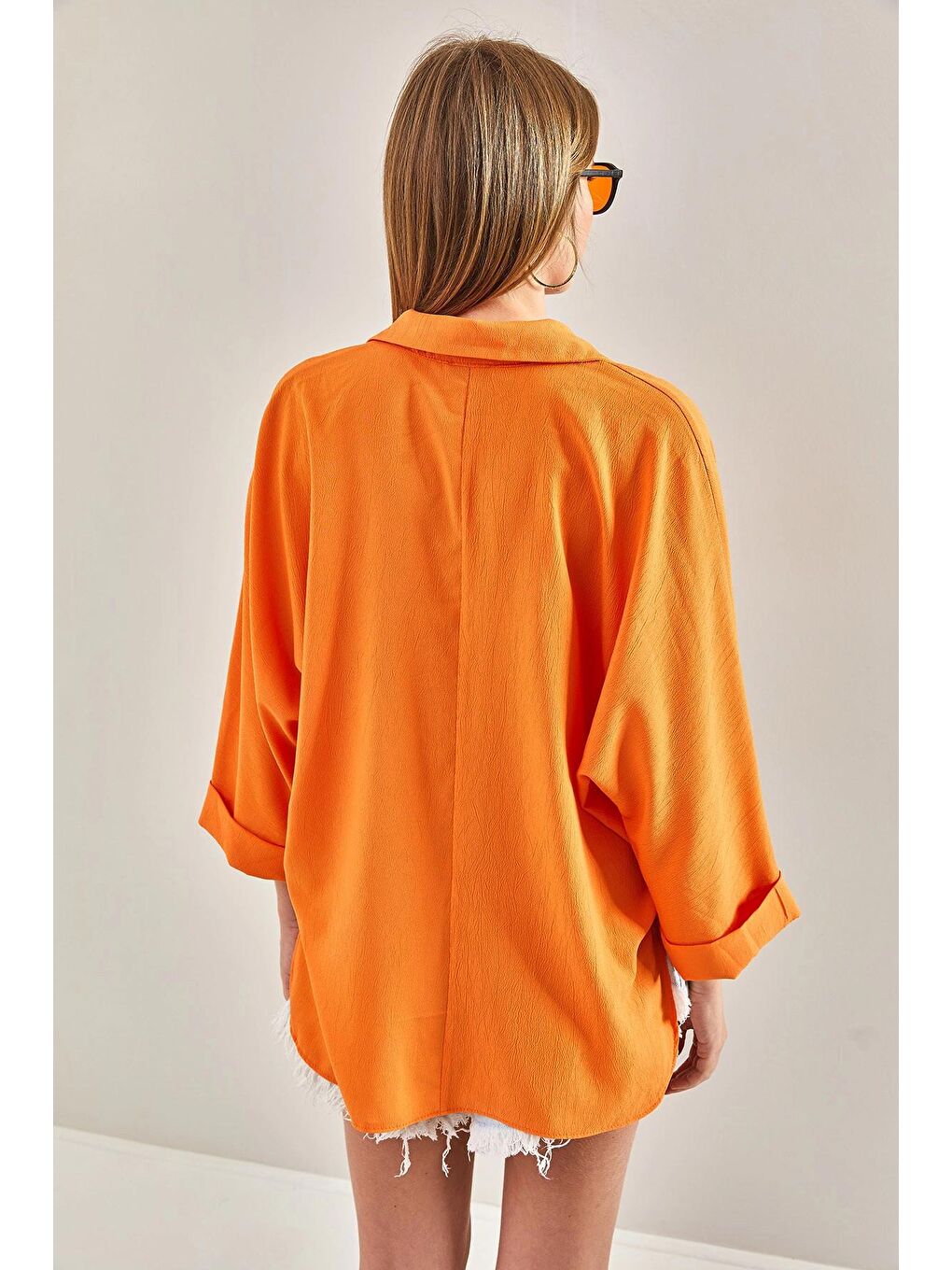 Turuncu Kadın Yarasa Kol Gömlek 4608-3