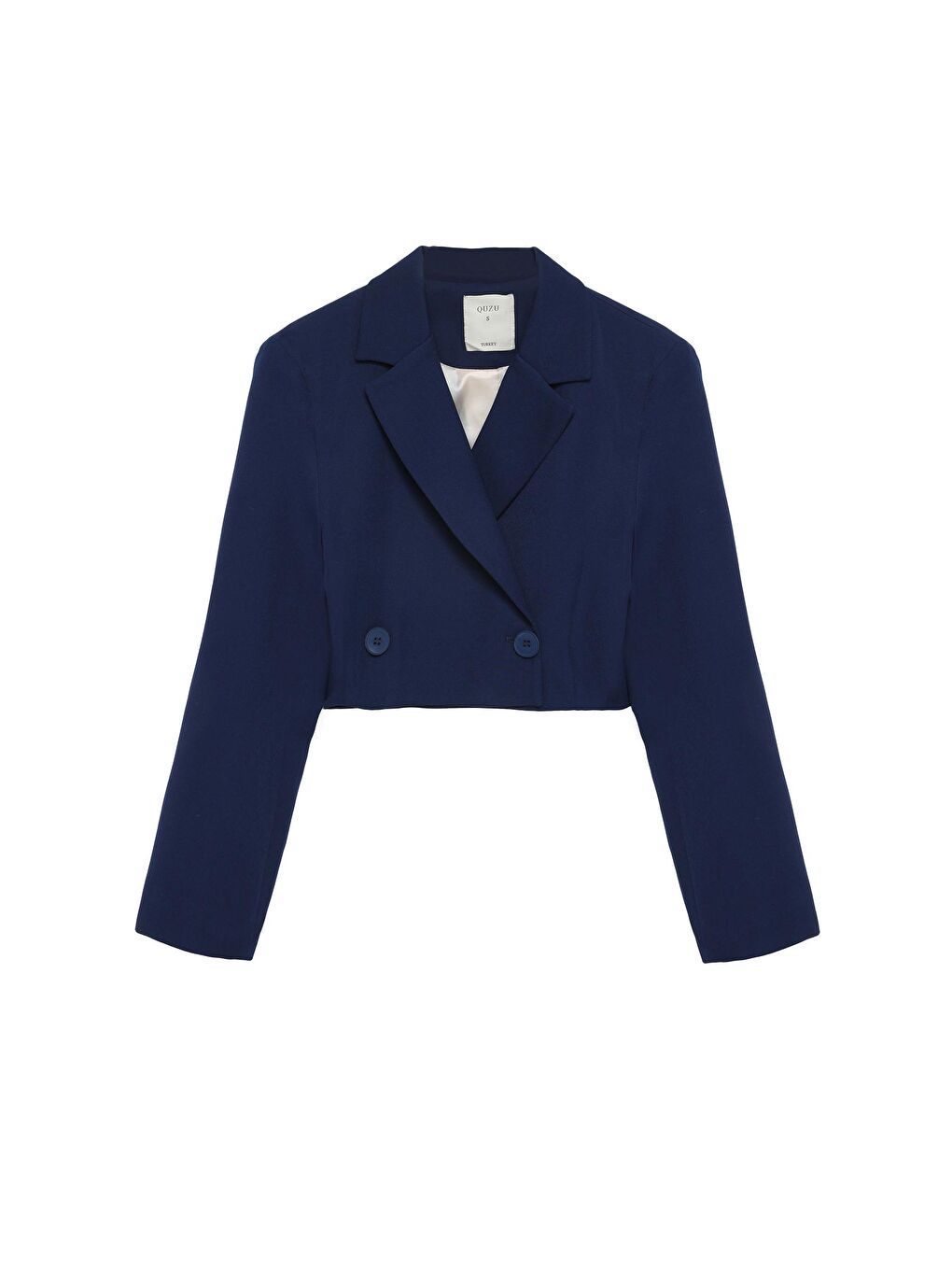 QUZU Lacivert Kruvaze Crop Blazer Ceket Lacivert