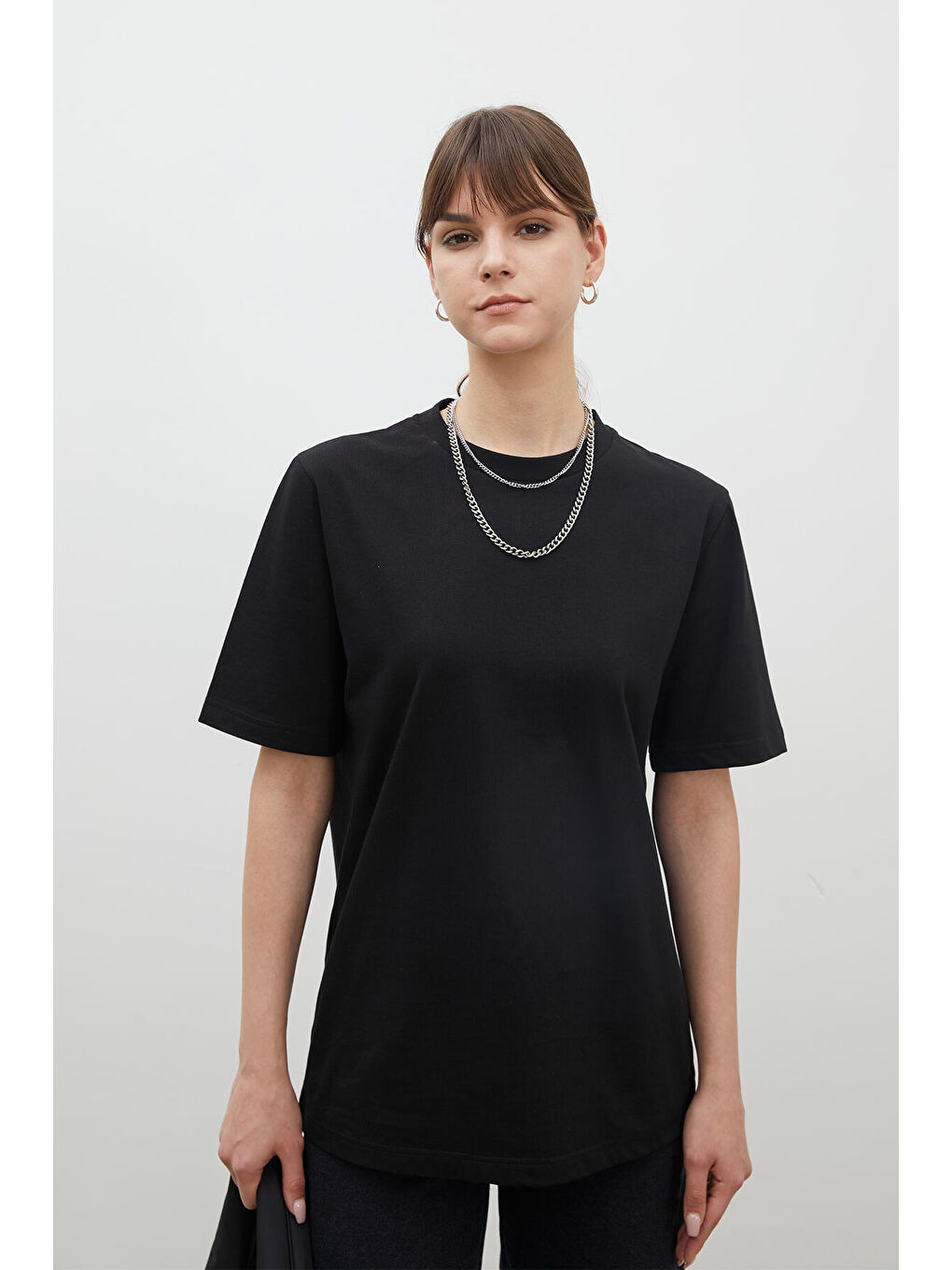 Kısa Kollu Fit Pamuklu Tişört Siyah-1