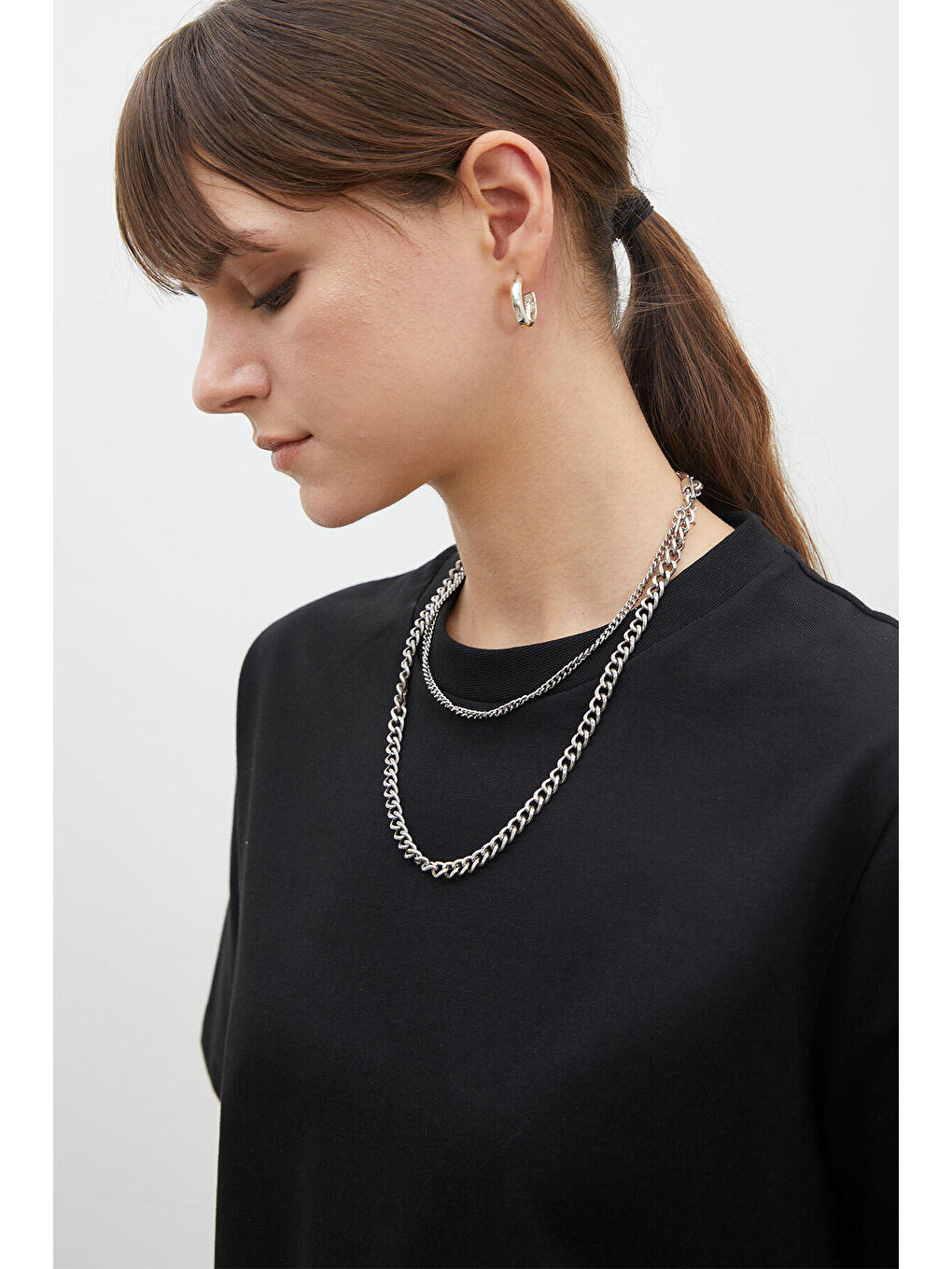 Kısa Kollu Fit Pamuklu Tişört Siyah-2