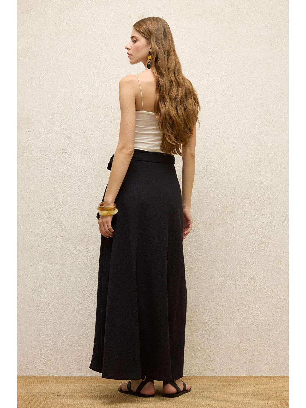 Pamuklu Bağlamalı Kruvaze Etek Siyah-6