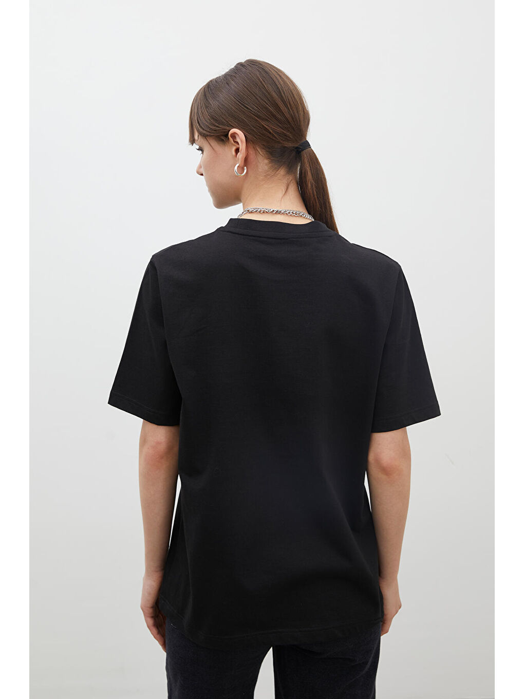 Kısa Kollu Fit Pamuklu Tişört Siyah-3