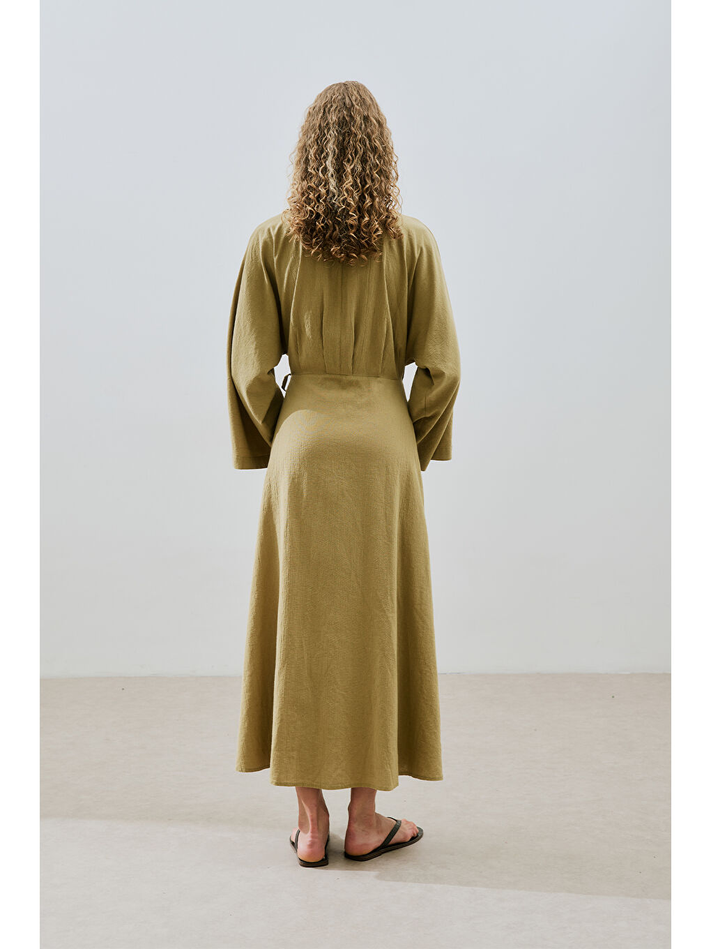 Dokulu Kruvaze Kapamalı Elbise Haki-7