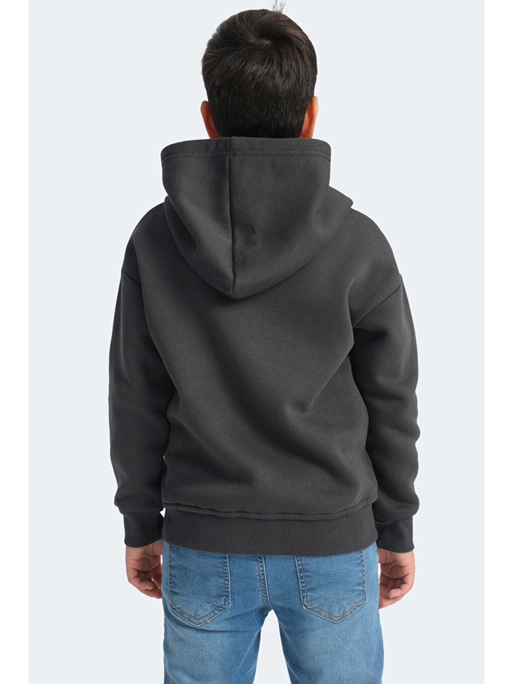 LEKAN Unisex Çocuk Fermuarlı Kapüşonlu Cepli Koyu Gri Sweatshirt-1