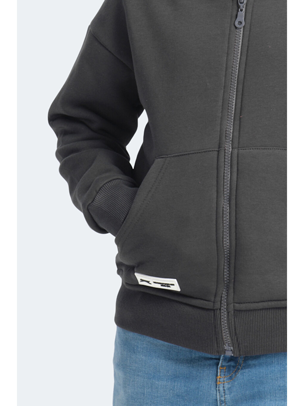 LEKAN Unisex Çocuk Fermuarlı Kapüşonlu Cepli Koyu Gri Sweatshirt-4