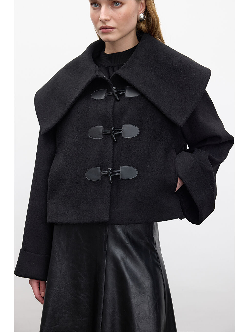 Tokalı Kaşe Kaban Siyah-6