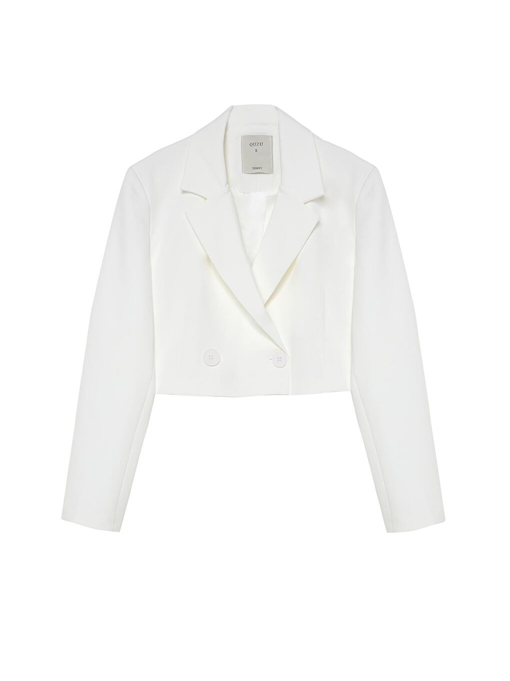 QUZU Ekru Kruvaze Crop Blazer Ceket Ekru - 1