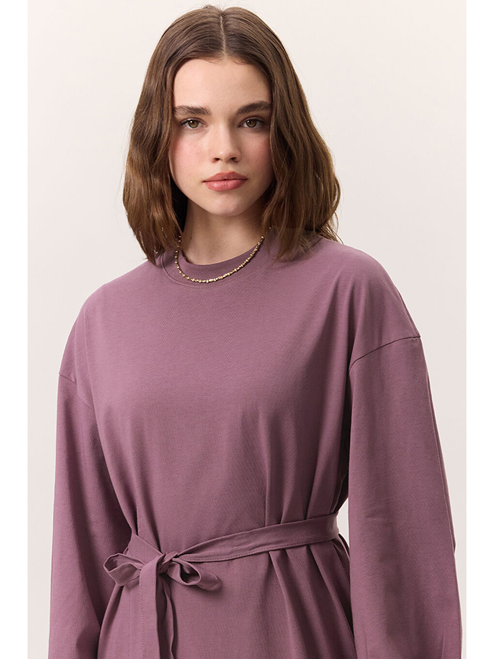 Lila Balon Kollu Uzun Rahat Elbise Leylak-2