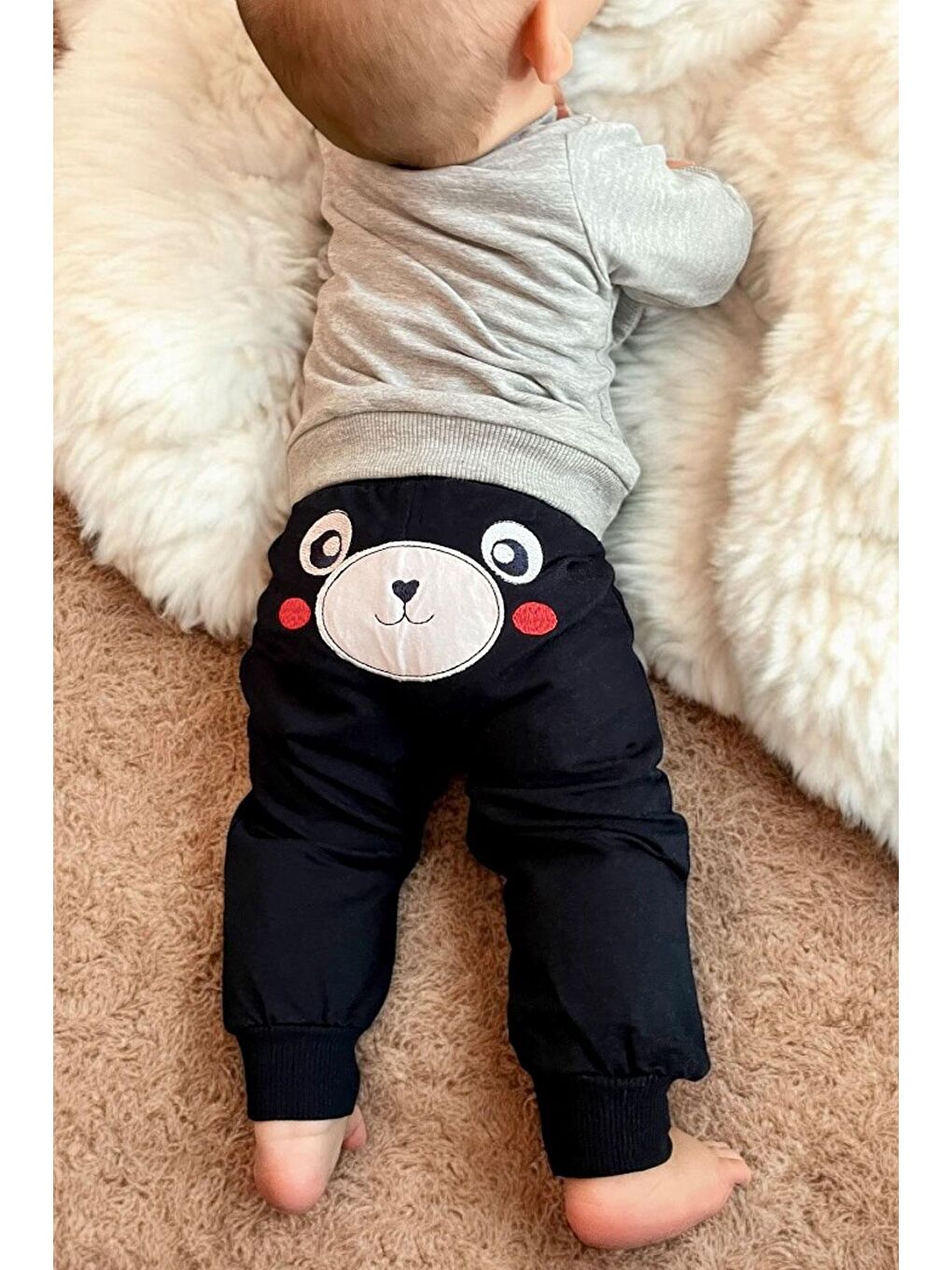 Erkek Bebek Eşofman Takımı Ayıcıklı Nakışlı Gri (9 Ay-3 Yaş)