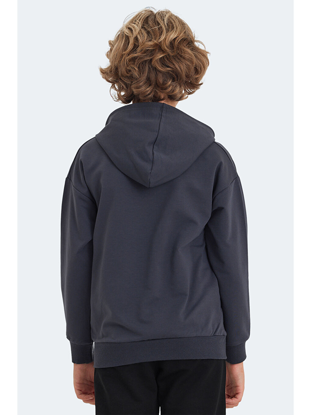 LETTO Unisex Çocuk Kapüşonlu Cepli Koyu Gri Sweatshirt-1