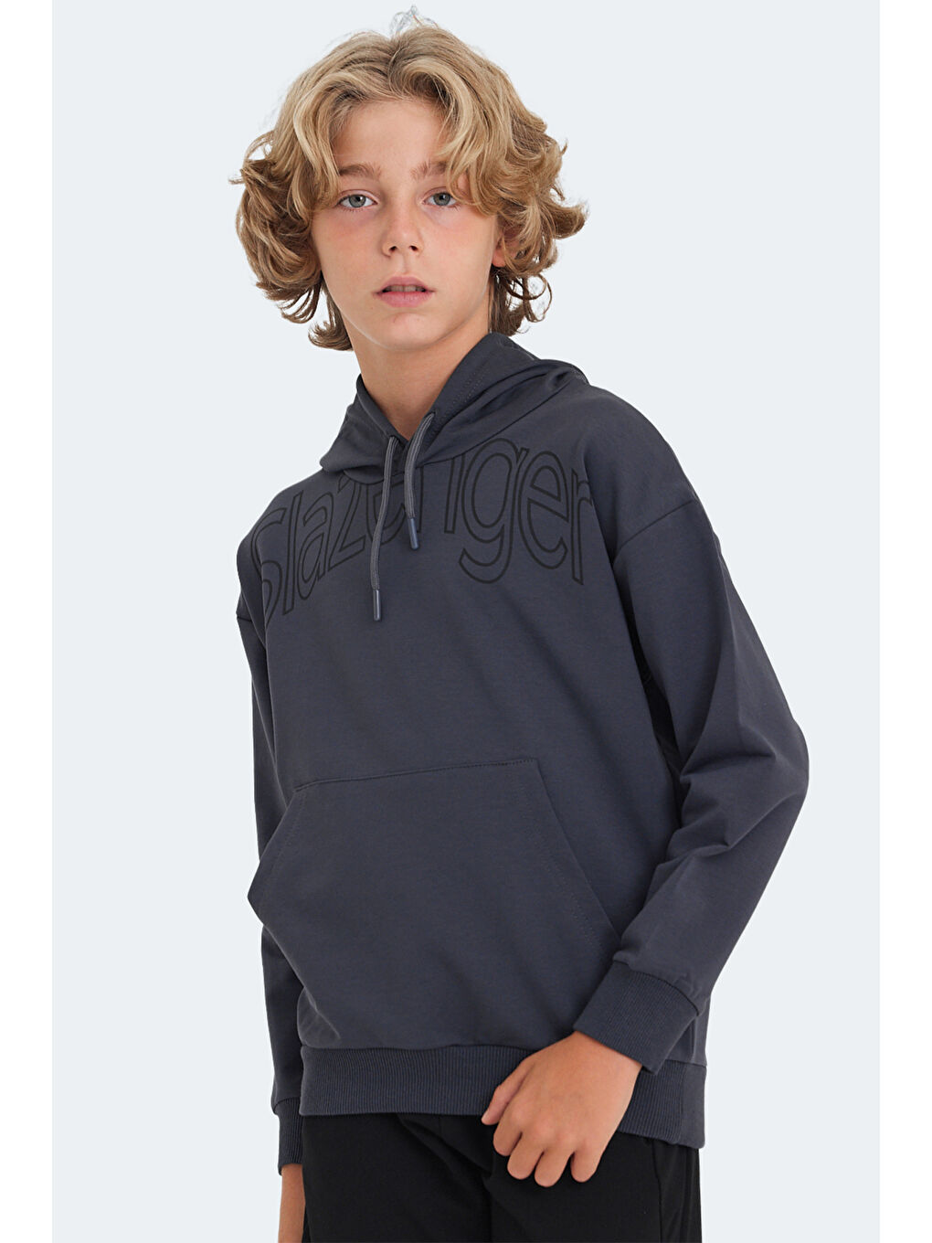 LETTO Unisex Çocuk Kapüşonlu Cepli Koyu Gri Sweatshirt-2