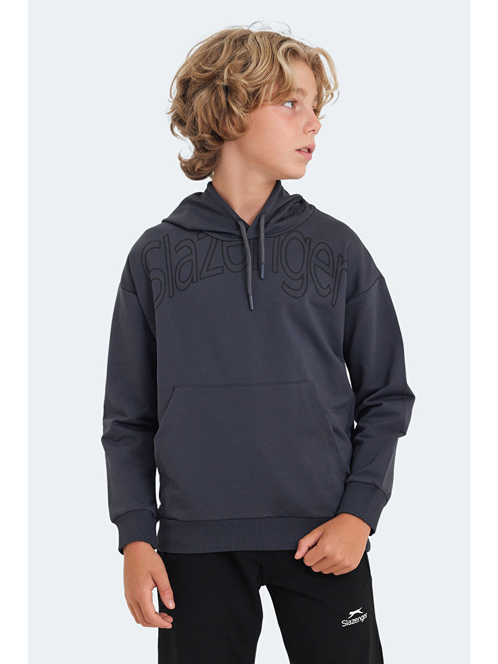 LETTO Unisex Çocuk Kapüşonlu Cepli Koyu Gri Sweatshirt-3