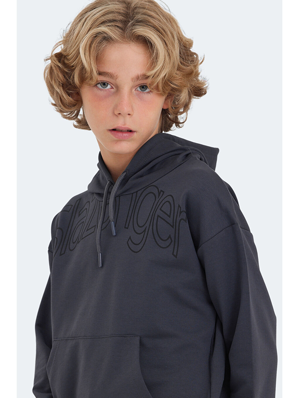 LETTO Unisex Çocuk Kapüşonlu Cepli Koyu Gri Sweatshirt-5