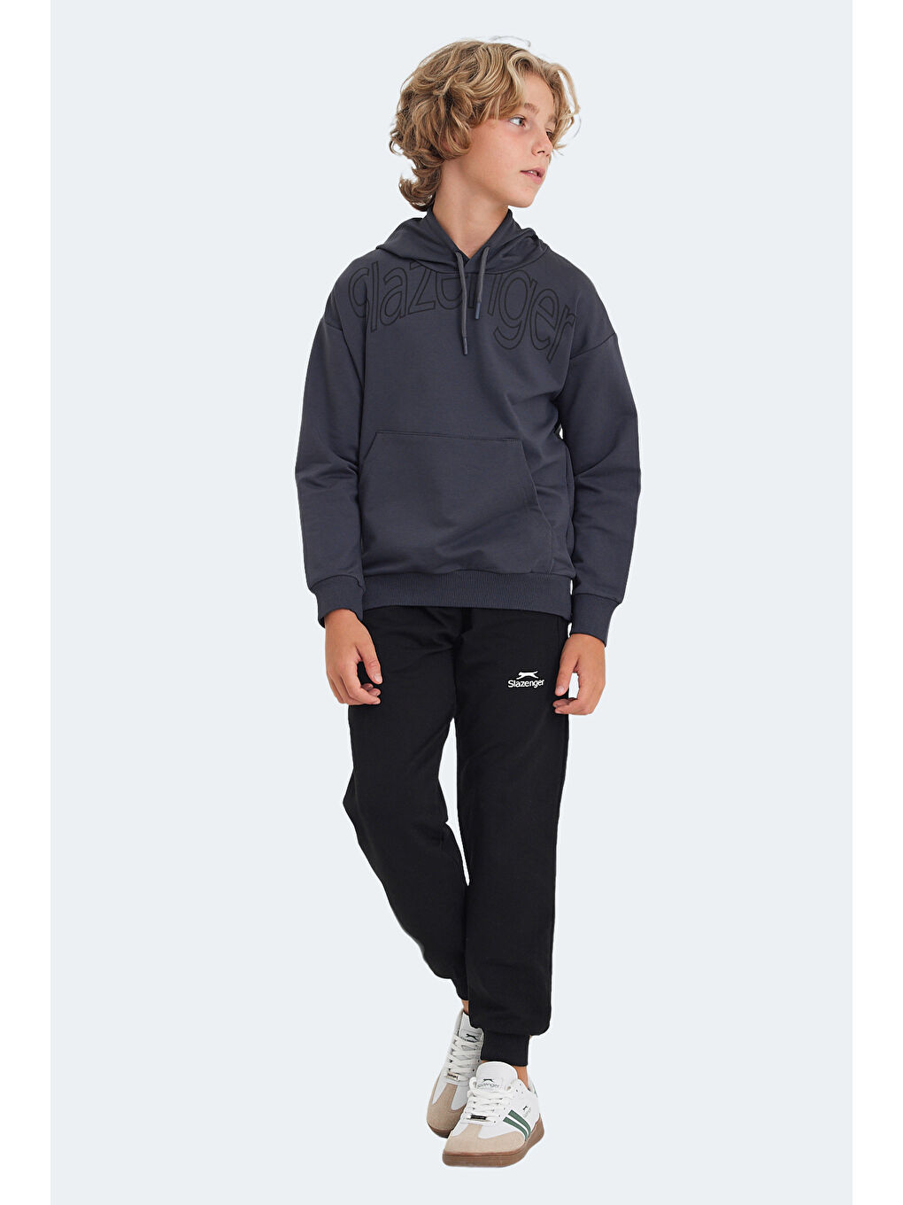 LETTO Unisex Çocuk Kapüşonlu Cepli Koyu Gri Sweatshirt-6